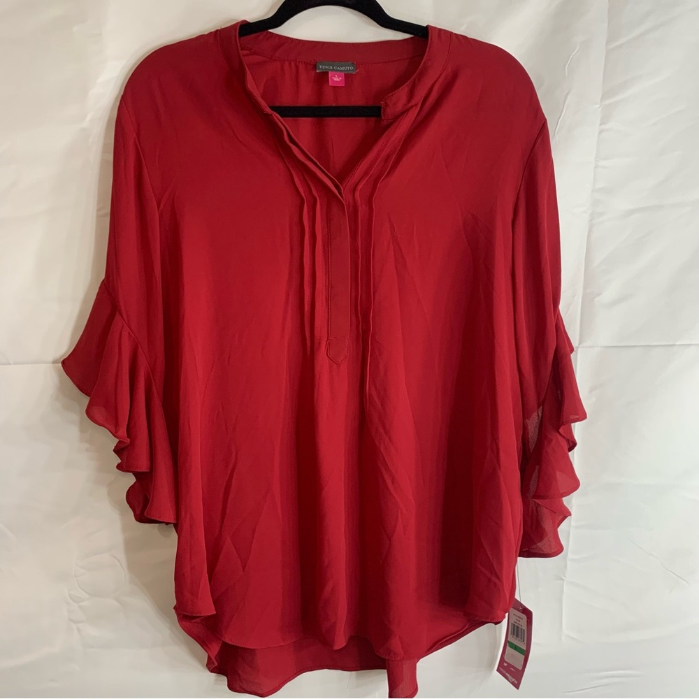 NWT Vince Camuto Ruffle Sleeve Split Neck Blouse, various sizes - Picture 2 of 11